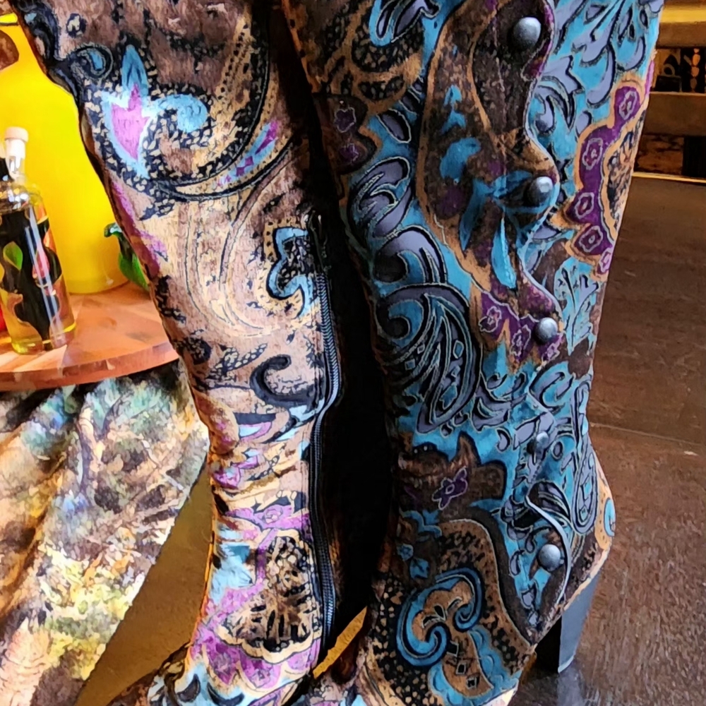 Born Brand Elegant Velvet Paisley Over the Knee Boots - Picture 5 of 9